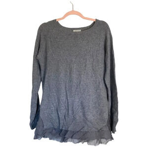 GARNET HILL Cashmere Sweater Gray Ruffle Hem Size Medium Basic